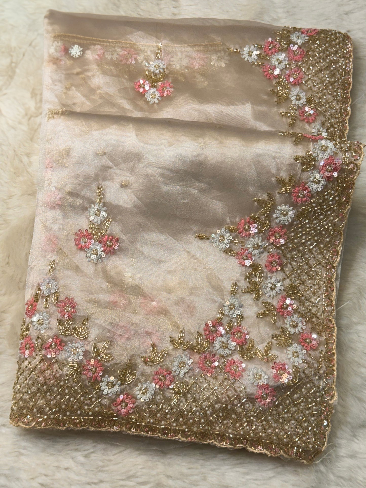 rose gold embroidered Embroidered Dupatta MA1623 | Designer Dupatta Sri Lanka