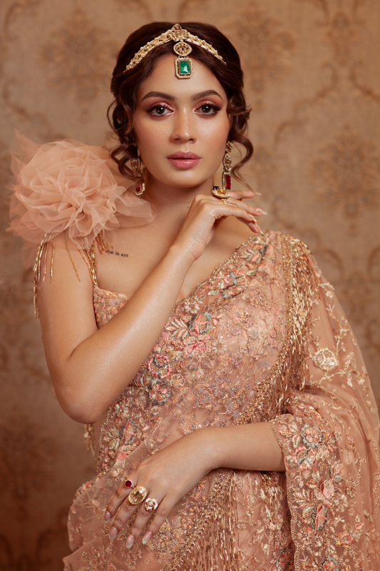 Rose Gold Floral Saree MA256 | Luxury Saree Sri Lanka