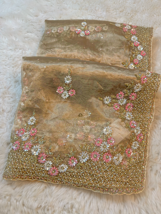 Golden Beige Embellished Dupatta MA1624 | Designer Dupatta Sri Lanka