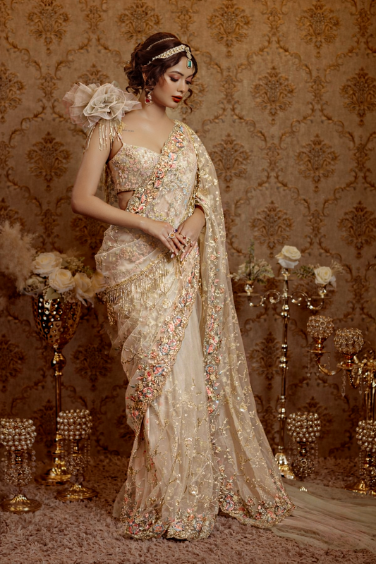 Off-white Pearl Saree MA509-2 | Luxury Saree Sri Lanka