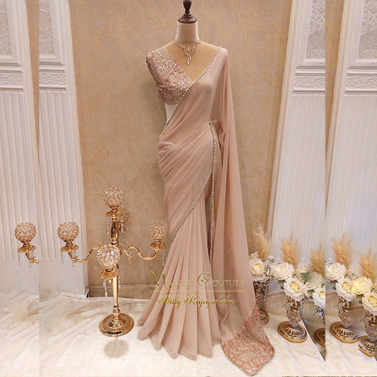 rose gold Georgette Saree MA865 | Designer Saree Sri Lanka