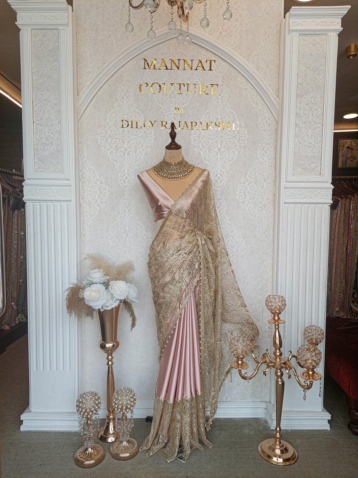 Pink Gold Embroidered Saree MA919 | Luxury Saree Sri Lanka