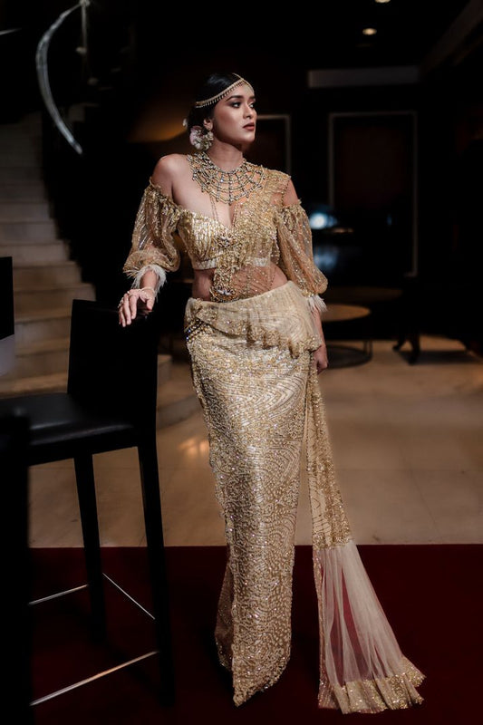 Gold Paisley Saree MA366 | Luxury Saree Sri Lanka